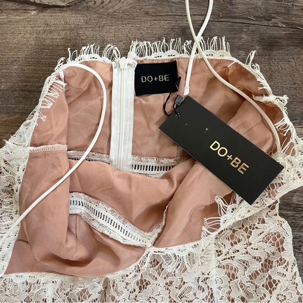 NWT Do+Be White Lace Maxi Dress w/ Spaghetti Straps, Slit, & Blush Pink Liner - Picture 12 of 16